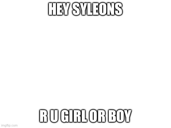 STUPIDTHEAD | HEY SYLEONS; R U GIRL OR BOY | image tagged in blank white template | made w/ Imgflip meme maker