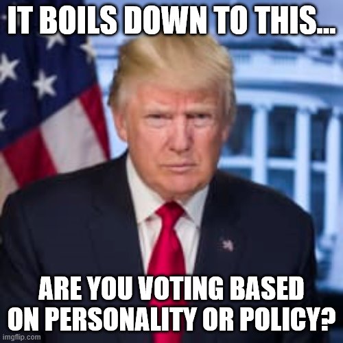 It boils down to this | IT BOILS DOWN TO THIS... ARE YOU VOTING BASED ON PERSONALITY OR POLICY? | image tagged in 2020 elections | made w/ Imgflip meme maker
