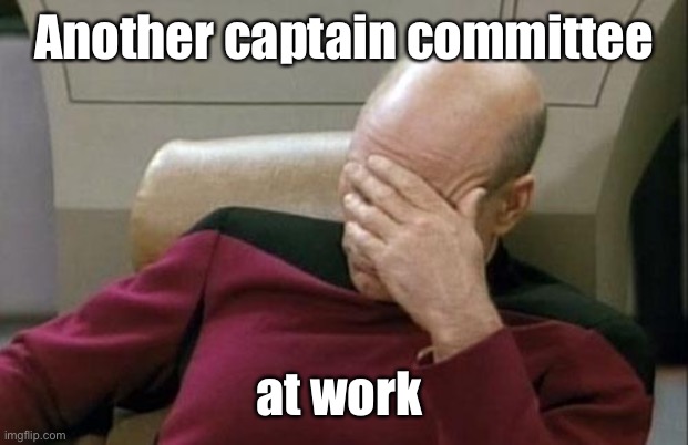 Captain Picard Facepalm Meme | Another captain committee at work | image tagged in memes,captain picard facepalm | made w/ Imgflip meme maker