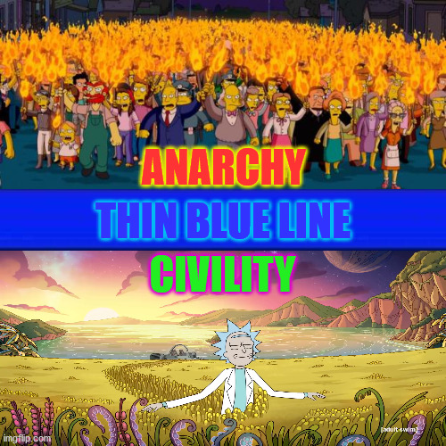 Thin Blue Line | ANARCHY; THIN BLUE LINE; CIVILITY | image tagged in thin blue line,memes,anarchy,civilized discussion,challenge accepted,i too like to live dangerously | made w/ Imgflip meme maker