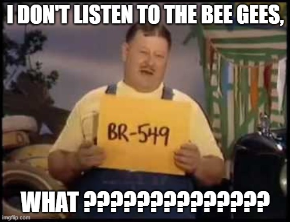 Junior Samples | I DON'T LISTEN TO THE BEE GEES, WHAT ?????????????? | image tagged in junior samples,bee gees | made w/ Imgflip meme maker