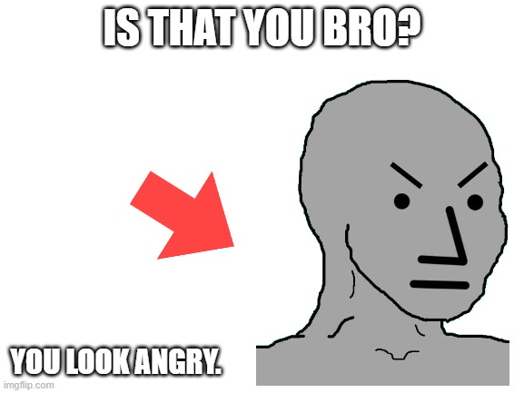 Dont make the NPC angry. | IS THAT YOU BRO? YOU LOOK ANGRY. | image tagged in npc | made w/ Imgflip meme maker