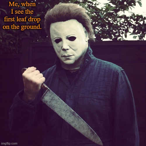 Fall is near, and you know what that means! |  Me, when I see the first leaf drop on the ground. | image tagged in memes,michael myers,halloween,i love halloween | made w/ Imgflip meme maker