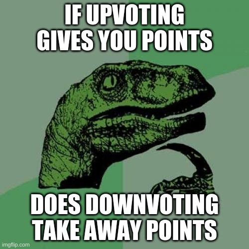 Philosoraptor | IF UPVOTING GIVES YOU POINTS; DOES DOWNVOTING TAKE AWAY POINTS | image tagged in memes,philosoraptor | made w/ Imgflip meme maker