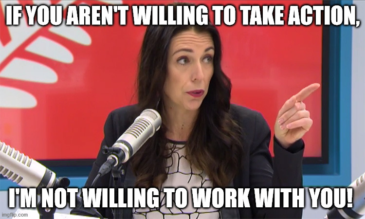 Jacinda | IF YOU AREN'T WILLING TO TAKE ACTION, I'M NOT WILLING TO WORK WITH YOU! | image tagged in jacinda | made w/ Imgflip meme maker
