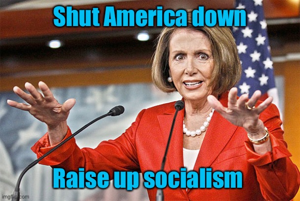 Nancy Pelosi is crazy | Shut America down Raise up socialism | image tagged in nancy pelosi is crazy | made w/ Imgflip meme maker