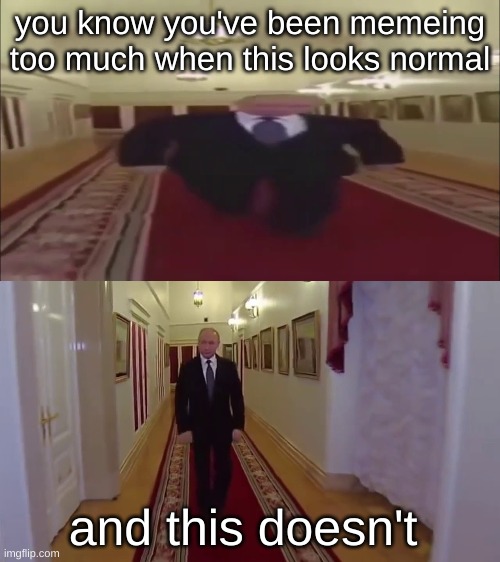 you know you've been memeing too much when this looks normal; and this doesn't | image tagged in wide putin walking | made w/ Imgflip meme maker