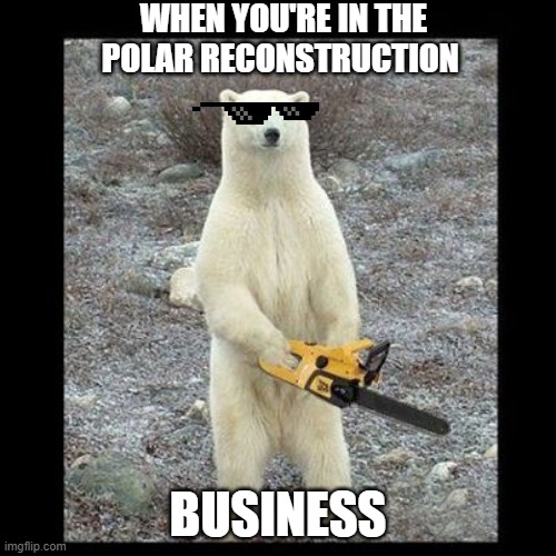 Reconstructing the polar ice caps in corona | WHEN YOU'RE IN THE POLAR RECONSTRUCTION; BUSINESS | image tagged in memes,chainsaw bear | made w/ Imgflip meme maker