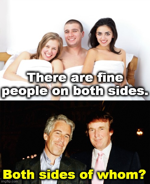 Now we know where the expression comes from. | There are fine people on both sides. Both sides of whom? | image tagged in trump,fine,people,jeffrey epstein | made w/ Imgflip meme maker