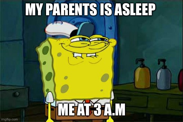 Don't You Squidward | MY PARENTS IS ASLEEP; ME AT 3 A.M | image tagged in memes,don't you squidward | made w/ Imgflip meme maker