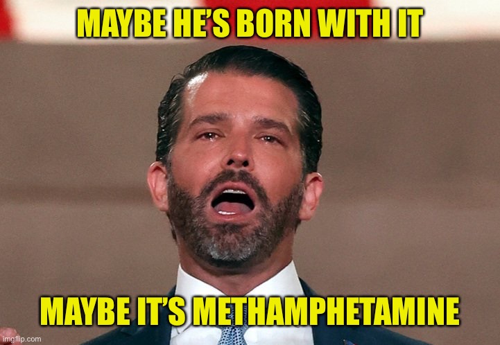Don “Maybelline” Jr | MAYBE HE’S BORN WITH IT; MAYBE IT’S METHAMPHETAMINE | image tagged in rnc convention,don jr | made w/ Imgflip meme maker