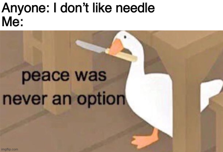 Untitled Goose Peace Was Never an Option | Anyone: I don’t like needle
Me: | image tagged in untitled goose peace was never an option | made w/ Imgflip meme maker