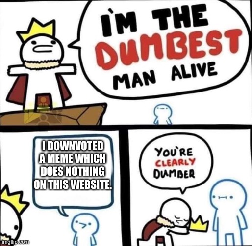 He is though... | I DOWNVOTED A MEME WHICH DOES NOTHING ON THIS WEBSITE. | image tagged in i am the dumbest man alive | made w/ Imgflip meme maker