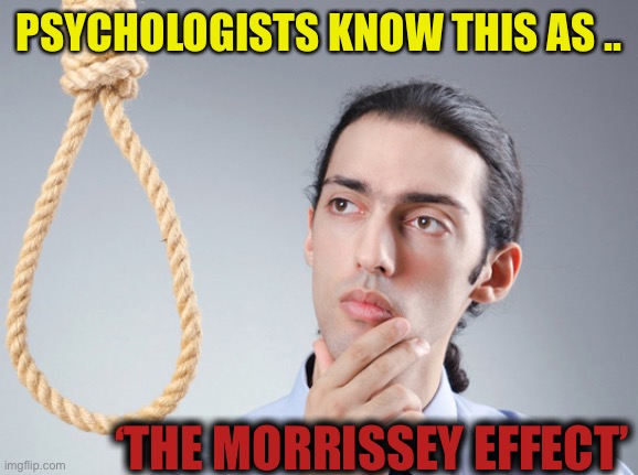 noose | PSYCHOLOGISTS KNOW THIS AS .. ‘THE MORRISSEY EFFECT’ | image tagged in noose | made w/ Imgflip meme maker