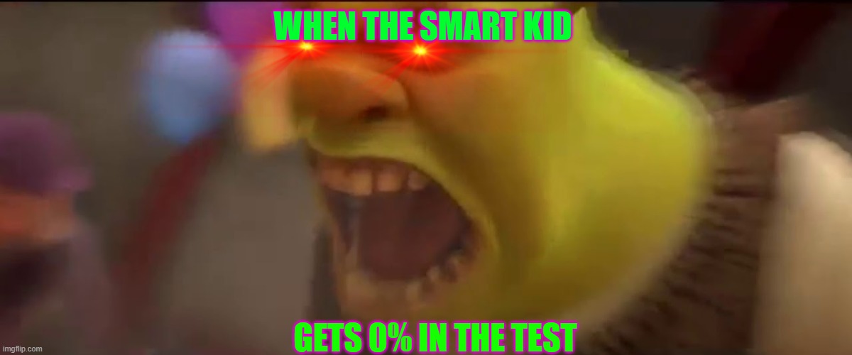Shrek Screaming | WHEN THE SMART KID; GETS 0% IN THE TEST | image tagged in shrek screaming | made w/ Imgflip meme maker