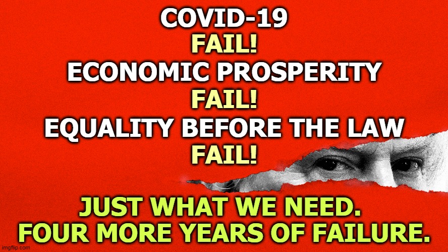 I trust Donald Trump to act entirely in his own interest, the country be damned. And that's as far as we should trust him. | COVID-19; FAIL! ECONOMIC PROSPERITY; FAIL! EQUALITY BEFORE THE LAW; FAIL! JUST WHAT WE NEED. 
FOUR MORE YEARS OF FAILURE. | image tagged in either trump's watching you or hiding from responsibility,trump,fail,failure | made w/ Imgflip meme maker