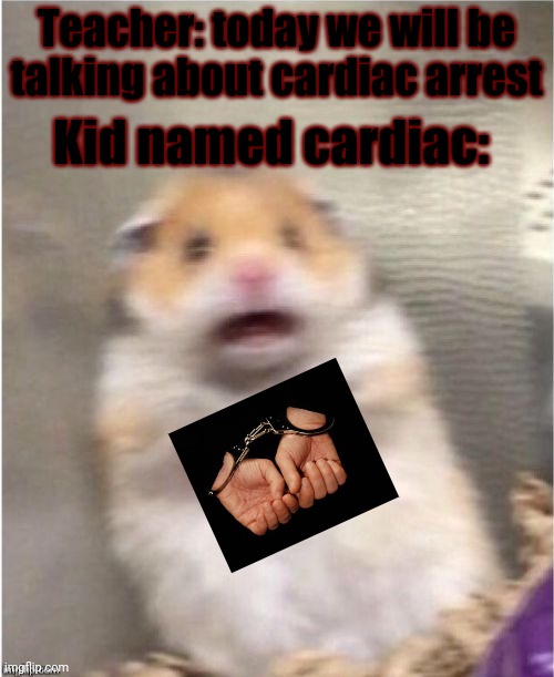 My 1st meme (original idea) | Kid named cardiac:; Teacher: today we will be talking about cardiac arrest | image tagged in memes | made w/ Imgflip meme maker