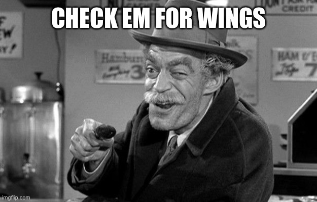 Didn’t Think Us Martians Knew About Baseball | CHECK EM FOR WINGS | image tagged in check him for wings,twilight zone | made w/ Imgflip meme maker