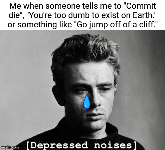 Basically me whenever |  Me when someone tells me to "Commit die", "You're too dumb to exist on Earth." or something like "Go jump off of a cliff." | image tagged in meh,depression,depressing,depressed,memes,meme | made w/ Imgflip meme maker
