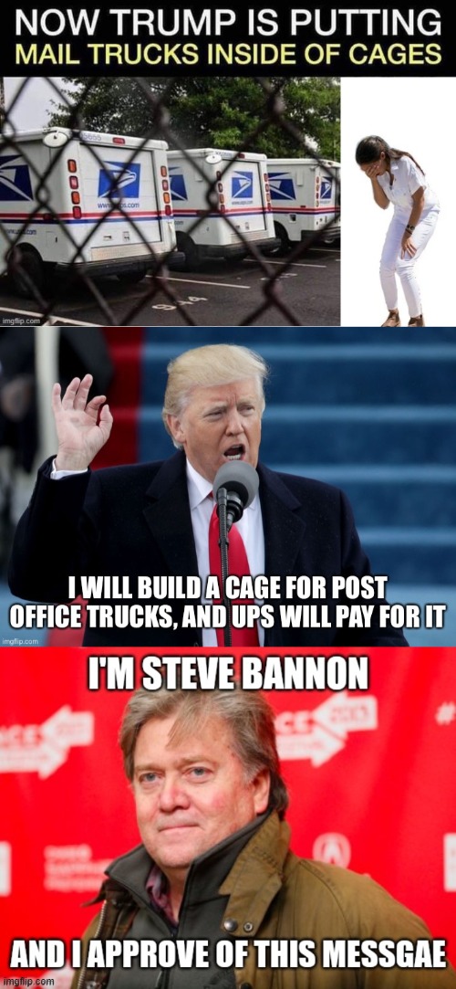 image tagged in post office,trump,steve bannon,cage | made w/ Imgflip meme maker