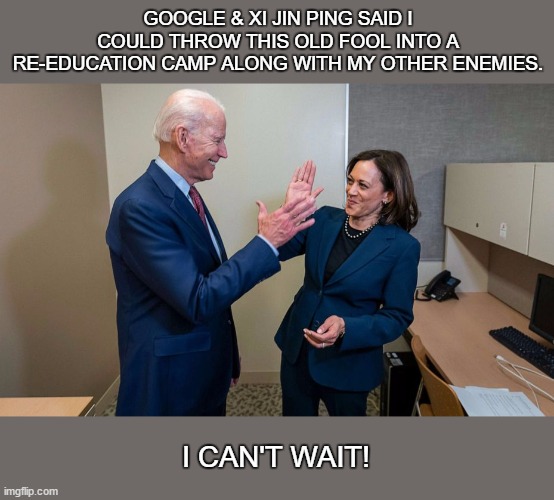 GOOGLE & XI JIN PING SAID I COULD THROW THIS OLD FOOL INTO A RE-EDUCATION CAMP ALONG WITH MY OTHER ENEMIES. I CAN'T WAIT! | made w/ Imgflip meme maker