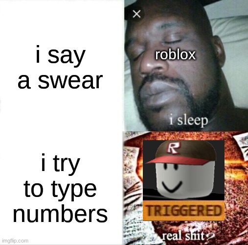 Sleeping Shaq | i say a swear; roblox; i try to type numbers | image tagged in memes,sleeping shaq | made w/ Imgflip meme maker