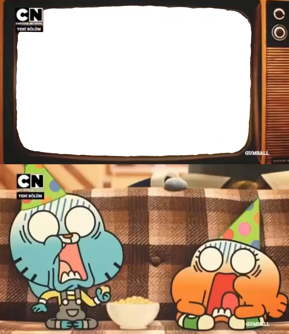 Gumball shocked after watching tv Blank Meme Template