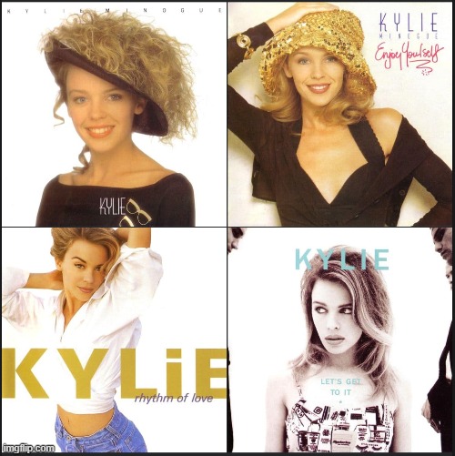 Her first 4 albums (PWL years). | image tagged in kylie pwl years,album,pop music,music,1980's,1990's | made w/ Imgflip meme maker