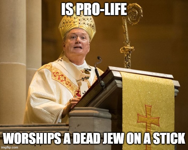 Is pro-life; Worships a dead Jew on a stick | IS PRO-LIFE; WORSHIPS A DEAD JEW ON A STICK | image tagged in anti-vaxxer religious leader | made w/ Imgflip meme maker