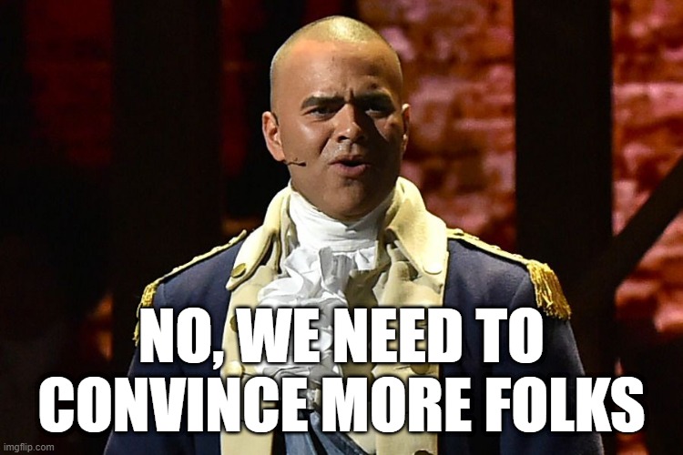 george washington hamilton | NO, WE NEED TO CONVINCE MORE FOLKS | image tagged in george washington hamilton | made w/ Imgflip meme maker