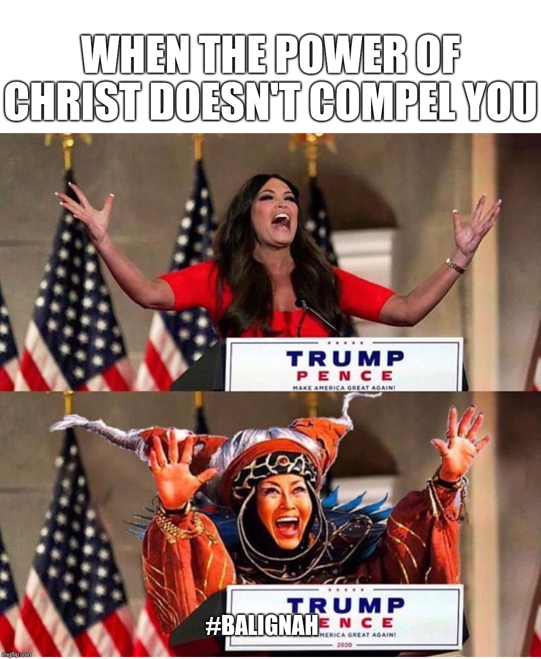 Help me jeebus |  WHEN THE POWER OF CHRIST DOESN'T COMPEL YOU; #BALIGNAH | image tagged in original meme,trump meme,rnc convention,power rangers,satan,donald trump | made w/ Imgflip meme maker