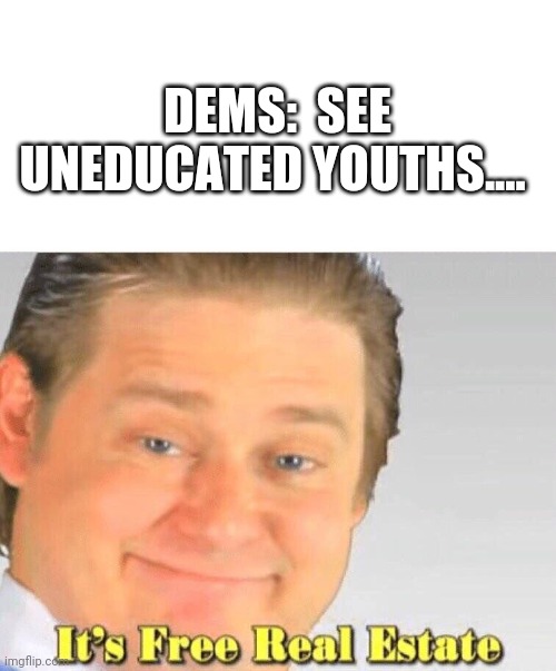 Free Real Estate | DEMS:  SEE UNEDUCATED YOUTHS.... | image tagged in free real estate | made w/ Imgflip meme maker