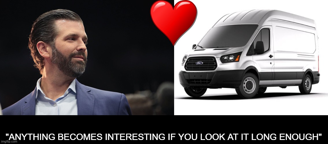 2018 Used Ford Transit | "ANYTHING BECOMES INTERESTING IF YOU LOOK AT IT LONG ENOUGH" | image tagged in conspiracy,hair,love,cars,heart,deep thoughts | made w/ Imgflip meme maker