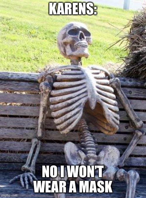 Karens be like | KARENS:; NO I WON’T WEAR A MASK | image tagged in memes,waiting skeleton | made w/ Imgflip meme maker