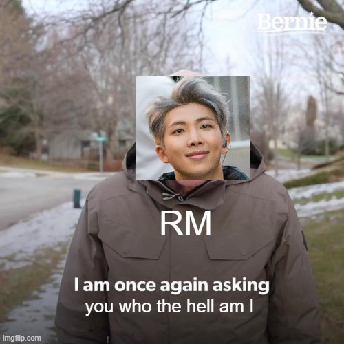 RM be like: | RM; you who the hell am I | image tagged in memes,bernie i am once again asking for your support,kpop,bts | made w/ Imgflip meme maker
