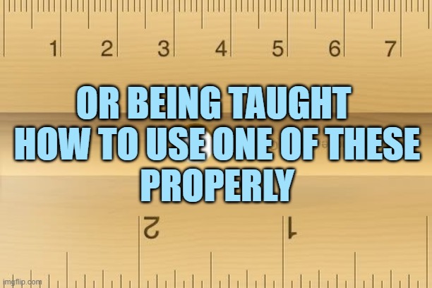 Ruler | OR BEING TAUGHT 
HOW TO USE ONE OF THESE
PROPERLY | image tagged in ruler | made w/ Imgflip meme maker