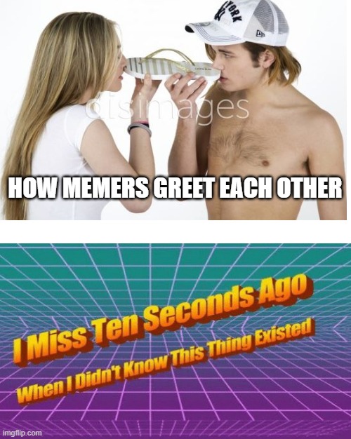 thats just pure weird | HOW MEMERS GREET EACH OTHER | image tagged in i miss ten seconds ago | made w/ Imgflip meme maker