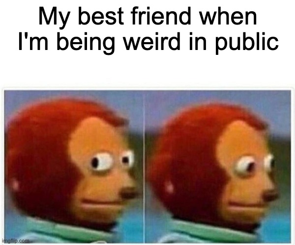 Monkey Puppet | My best friend when I'm being weird in public | image tagged in memes,monkey puppet | made w/ Imgflip meme maker