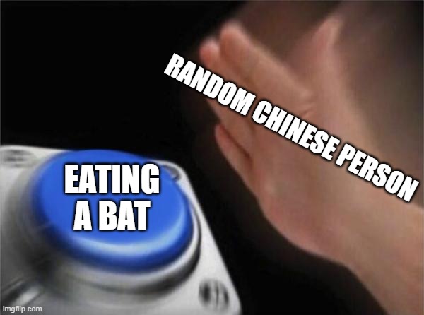Random Chinese Person eating a bat | RANDOM CHINESE PERSON; EATING A BAT | image tagged in memes,blank nut button | made w/ Imgflip meme maker