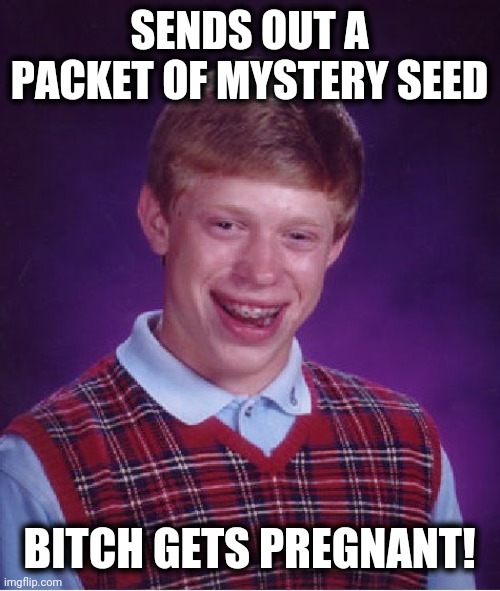 Bad Luck Brian Meme | SENDS OUT A PACKET OF MYSTERY SEED; BITCH GETS PREGNANT! | image tagged in memes,bad luck brian,mystery seed,pregnant | made w/ Imgflip meme maker