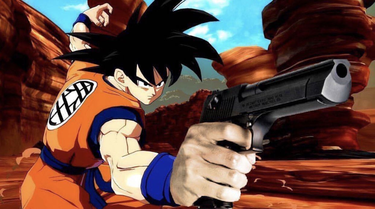 Goku with a gun Blank Meme Template