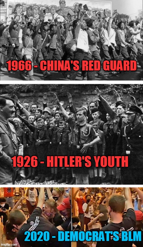 Persistent Fascism | 1966 - CHINA'S RED GUARD; 1926 - HITLER'S YOUTH; 2020 - DEMOCRAT'S BLM | image tagged in hitler,ccp,democrat,fascism,communism,history | made w/ Imgflip meme maker