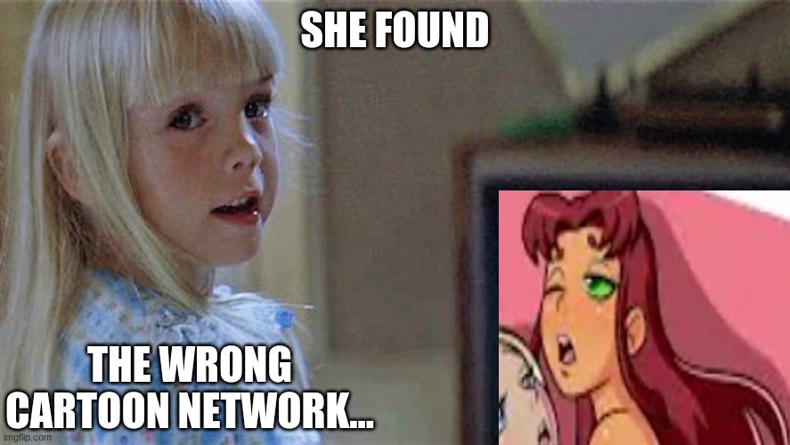 She Found the wrong cartoon network... | SHE FOUND; THE WRONG CARTOON NETWORK... | image tagged in poltergeist tv girl | made w/ Imgflip meme maker