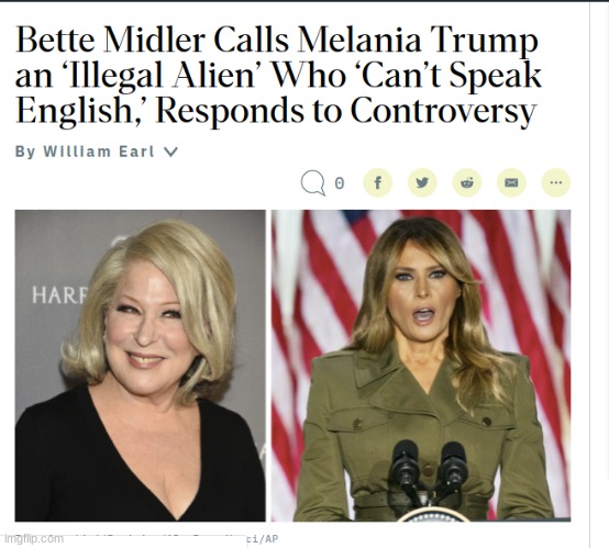 Liberals, both in politics and Hollywood, call Trump racist, then say stuff like this. | image tagged in memes,bette midler,melania trump,racism,stupid liberals,hypocrisy | made w/ Imgflip meme maker