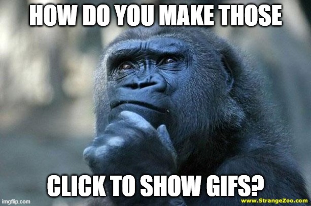 Deep Thoughts | HOW DO YOU MAKE THOSE; CLICK TO SHOW GIFS? | image tagged in memes,gorilla thinking | made w/ Imgflip meme maker