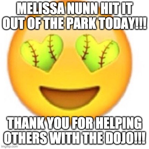 Softball love | MELISSA NUNN HIT IT OUT OF THE PARK TODAY!!! THANK YOU FOR HELPING OTHERS WITH THE DOJO!!! | image tagged in softball love | made w/ Imgflip meme maker