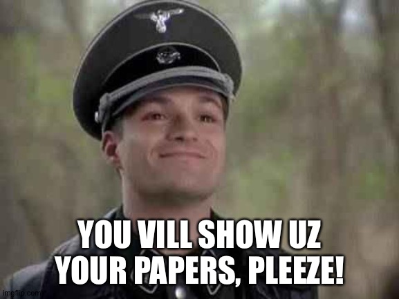 grammar nazi | YOU VILL SHOW UZ YOUR PAPERS, PLEEZE! | image tagged in grammar nazi | made w/ Imgflip meme maker