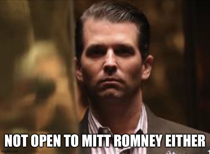 Treasonous Donald Trump Jr. | NOT OPEN TO MITT ROMNEY EITHER | image tagged in treasonous donald trump jr | made w/ Imgflip meme maker