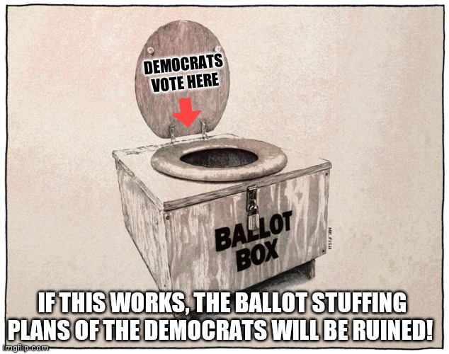 This is a good idea. | DEMOCRATS VOTE HERE; IF THIS WORKS, THE BALLOT STUFFING PLANS OF THE DEMOCRATS WILL BE RUINED! | image tagged in ballot box,toilet | made w/ Imgflip meme maker