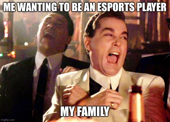 Hahaha I have dreams too | ME WANTING TO BE AN ESPORTS PLAYER; MY FAMILY | image tagged in memes,good fellas hilarious | made w/ Imgflip meme maker